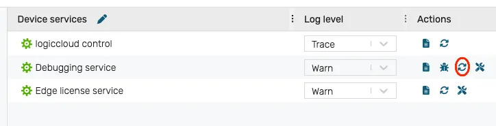 Restart debugging service