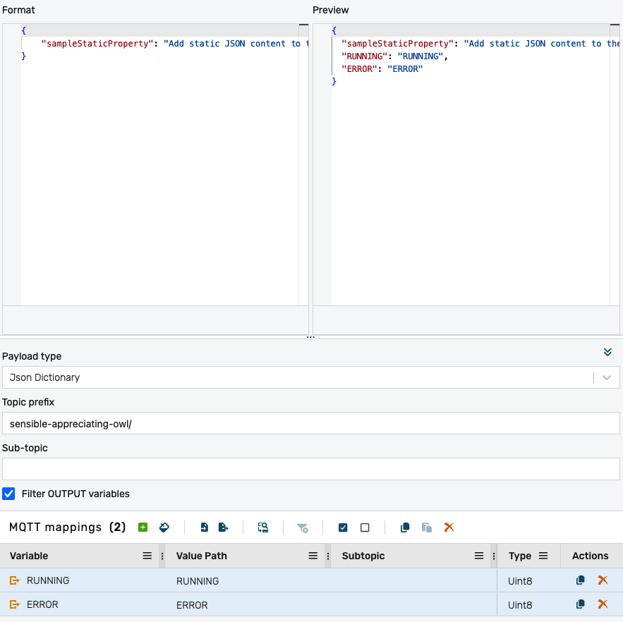 MQTT producer JSON dictionary