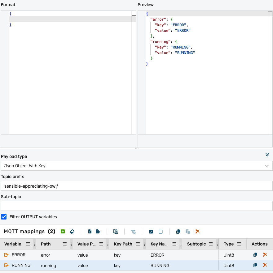 MQTT JSON object with key