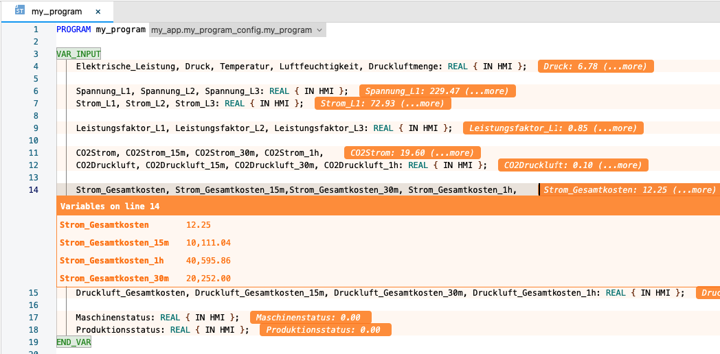 Online values in code